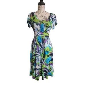Dressbarn Abstract Watercolor Midi Dress, Size 10